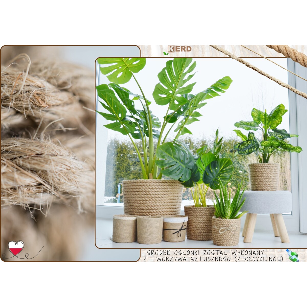 14 BOHO jutowa osłonka na doniczkę koszyk naturalny sznurek z trawy plecionej JUTA styl skandynawski etno loft wzór 14/200