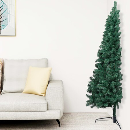 vidaXL Choinka z lampkami i bombkami, połówka, zielona, 150 cm