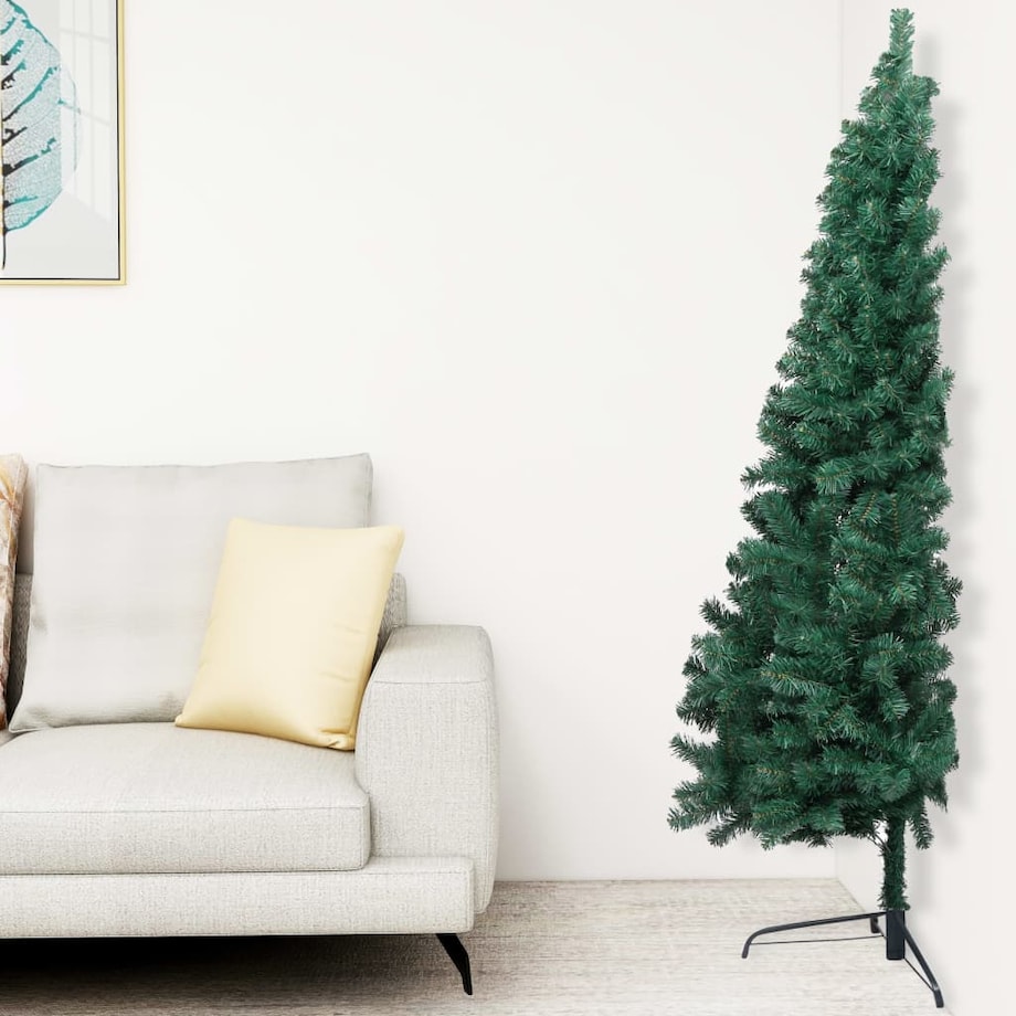 vidaXL Choinka z lampkami i bombkami, połówka, zielona, 150 cm