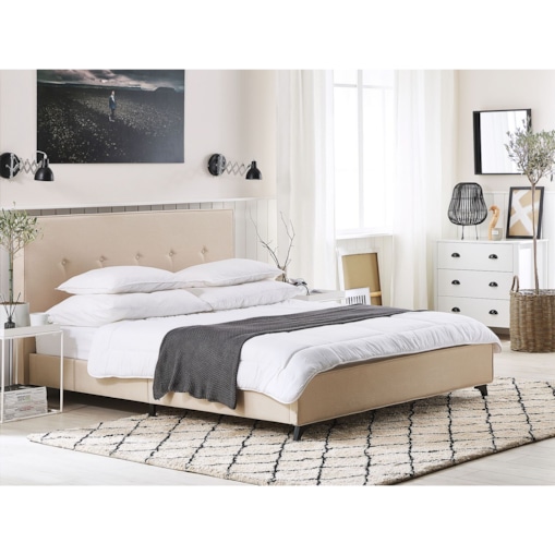 Łóżko tapicerowane 140 x 200 cm beżowe AMBASSADOR