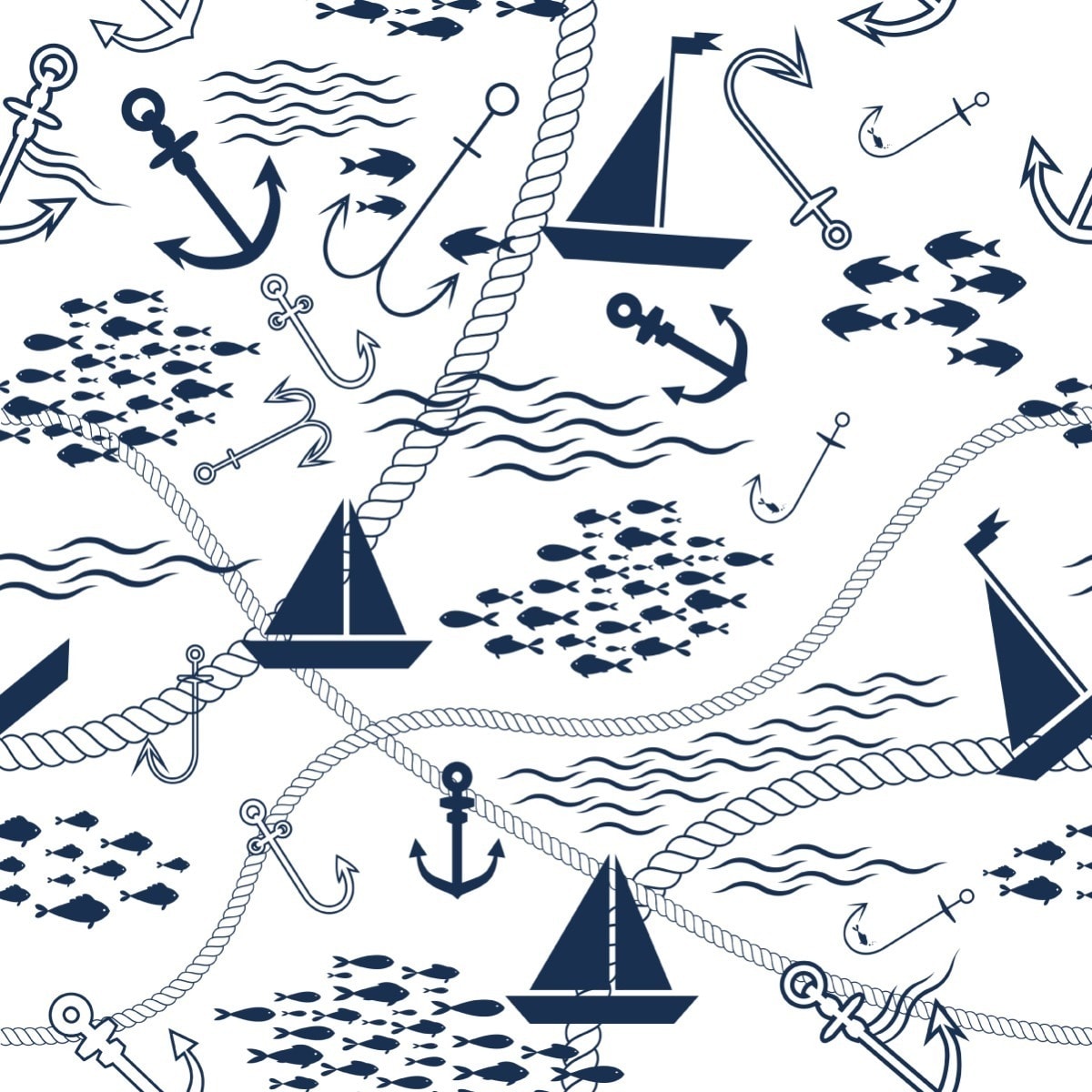 Tapeta dla Dzieci Łódki Żaglówki Kotwice