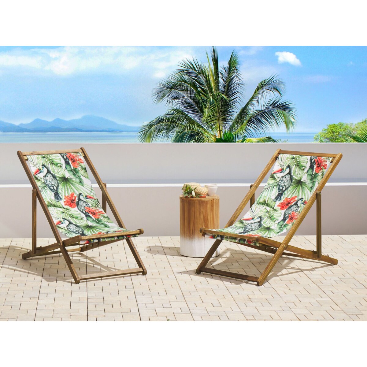 Zestaw 2 tkanin leżakowych wzór w tukany ANZIO / AVELLINO