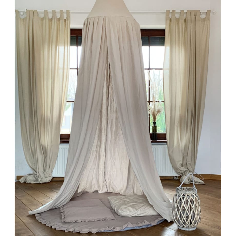 Lniany Zakątek – baldachim muślinowy sepia