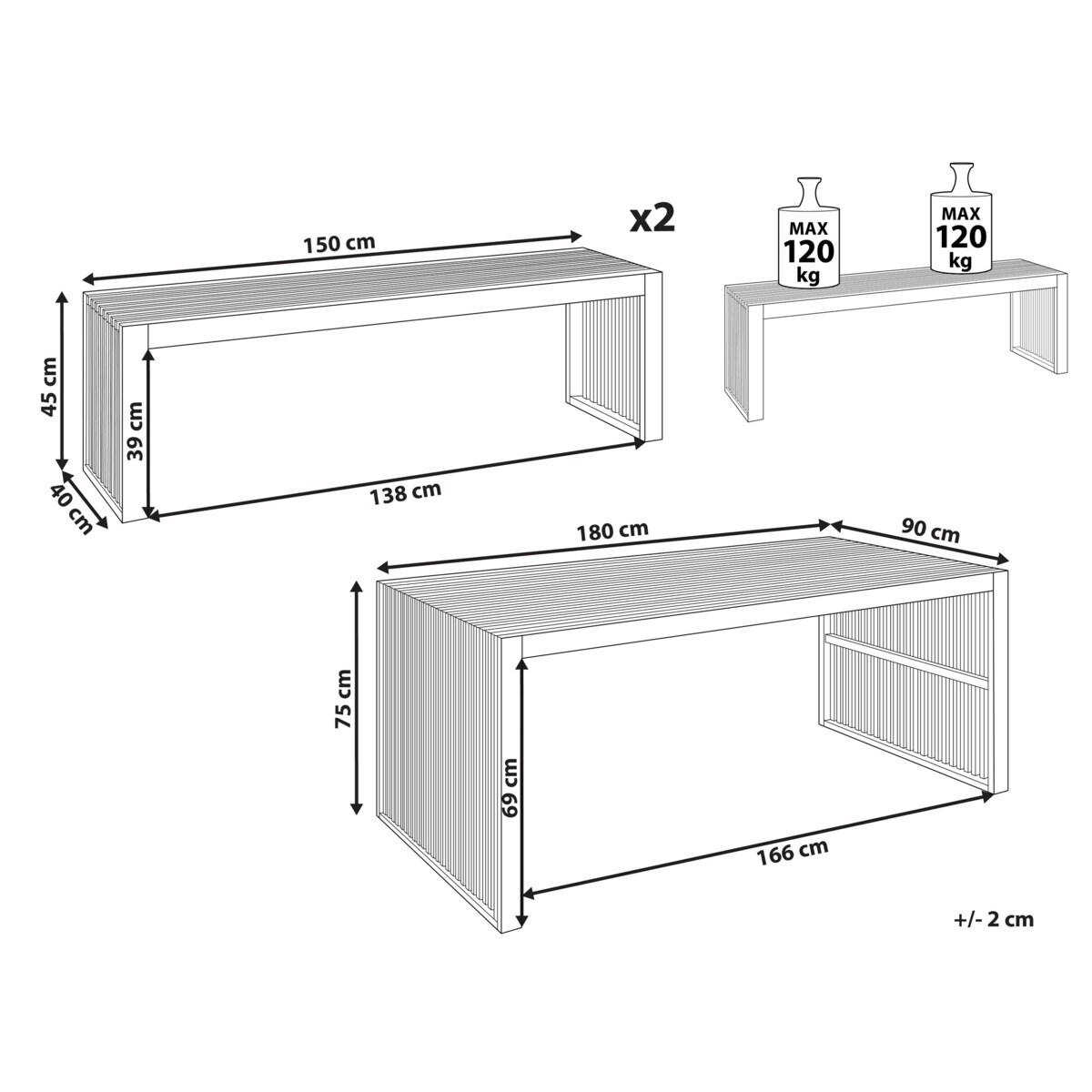 Zestaw ogrodowy akacjowy stół i ławki jasne drewno SULZANO