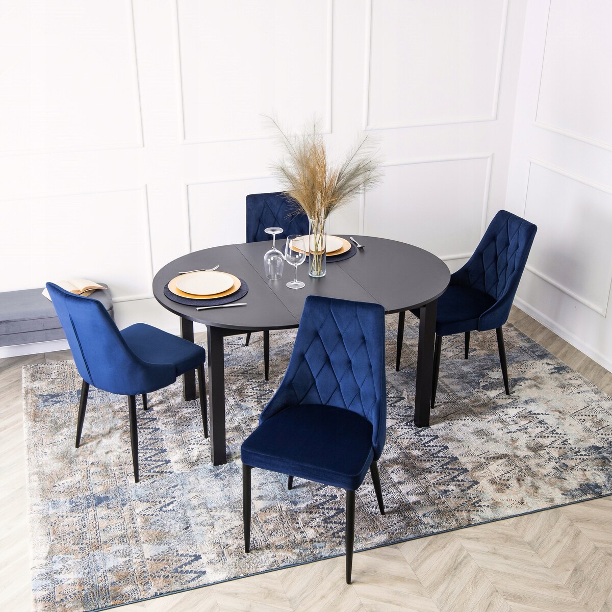 Krzesło Tapicerowane Welurowe Do Salonu Jadalni Loft Velvet Granatowe CORK