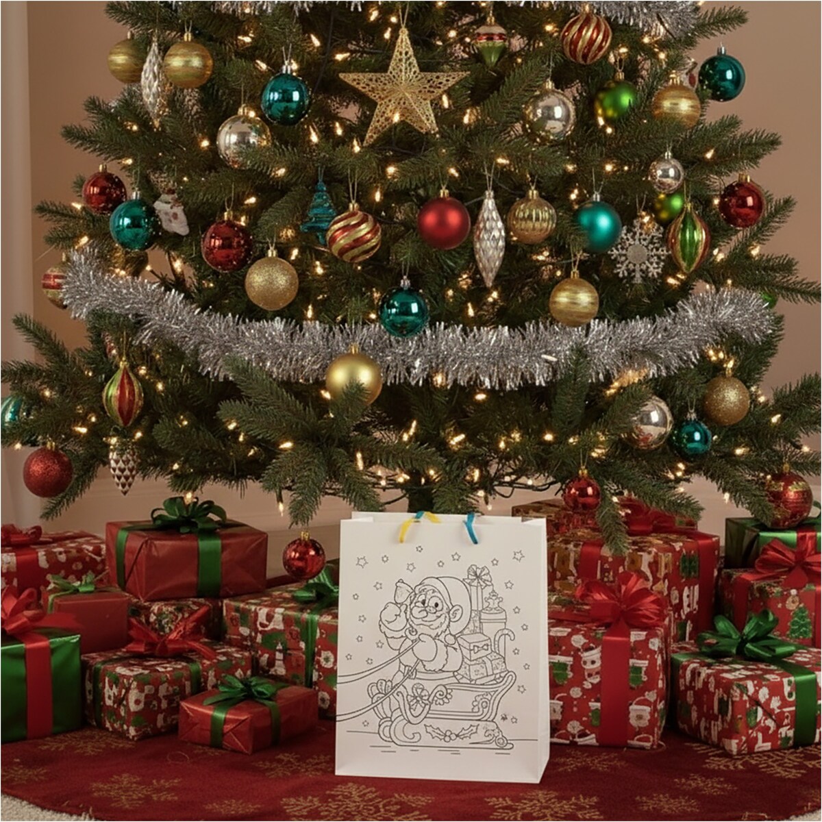 Torebka Prezentowa Na Prezent Do Kolorowania Dla Dzieci 23X18X10 Cm Sanie Mikołaja
