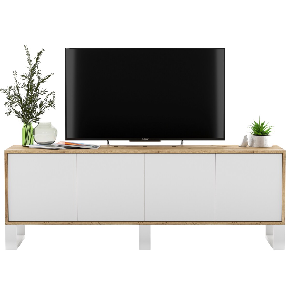 Szafka RTV Loft Komoda Industrialna Dąb Wotan Biały MAT 150 cm