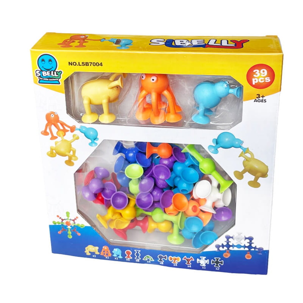 Wesołe stworki 59 el - silikonowe klocki konstrukcyjne przyssawki