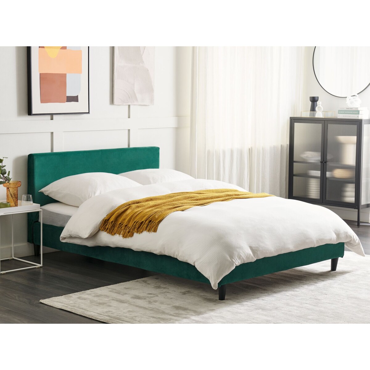 Łóżko tapicerowane 140 x 200 cm ciemnozielone FITOU