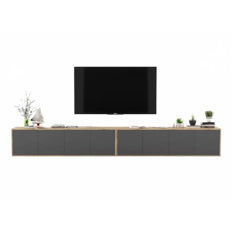 Wisząca Szafka RTV Loft Komoda RTV Dąb Wotan Grafit MAT 300 cm