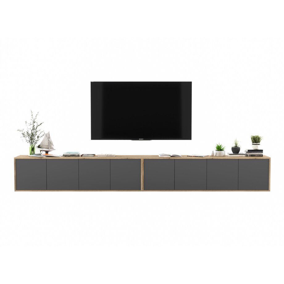 Wisząca Szafka RTV Loft Komoda RTV Dąb Wotan Grafit MAT 300 cm