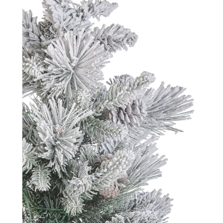 Ośnieżona sztuczna choinka ze światełkami w jutowym worku 90 cm zielona MALIGNE