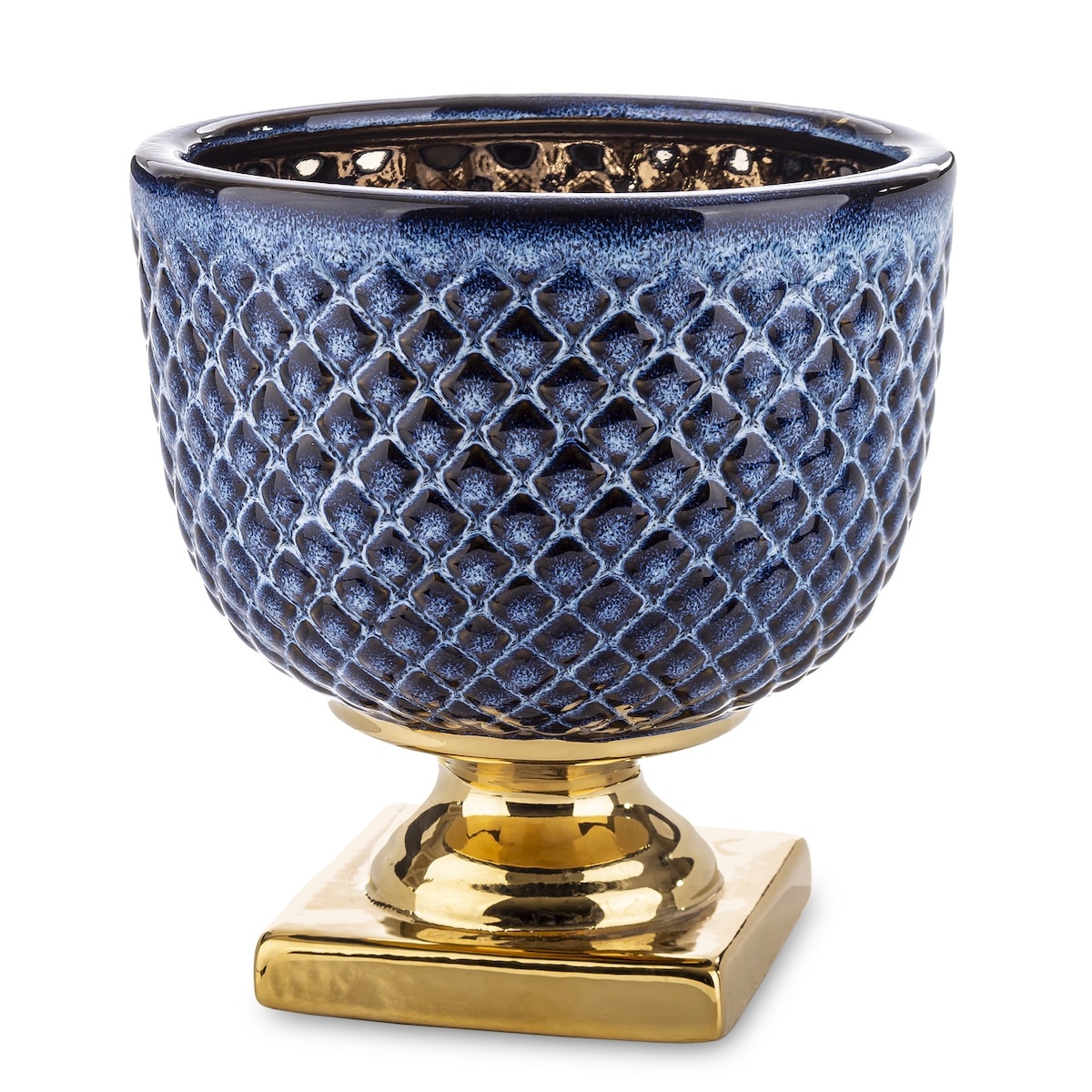 Osłonka ceramiczna niebiesko-złota 18,5x17,5 cm IRMA BIG na podstawce