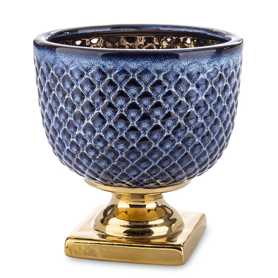Osłonka ceramiczna niebiesko-złota 18,5x17,5 cm IRMA BIG na podstawce