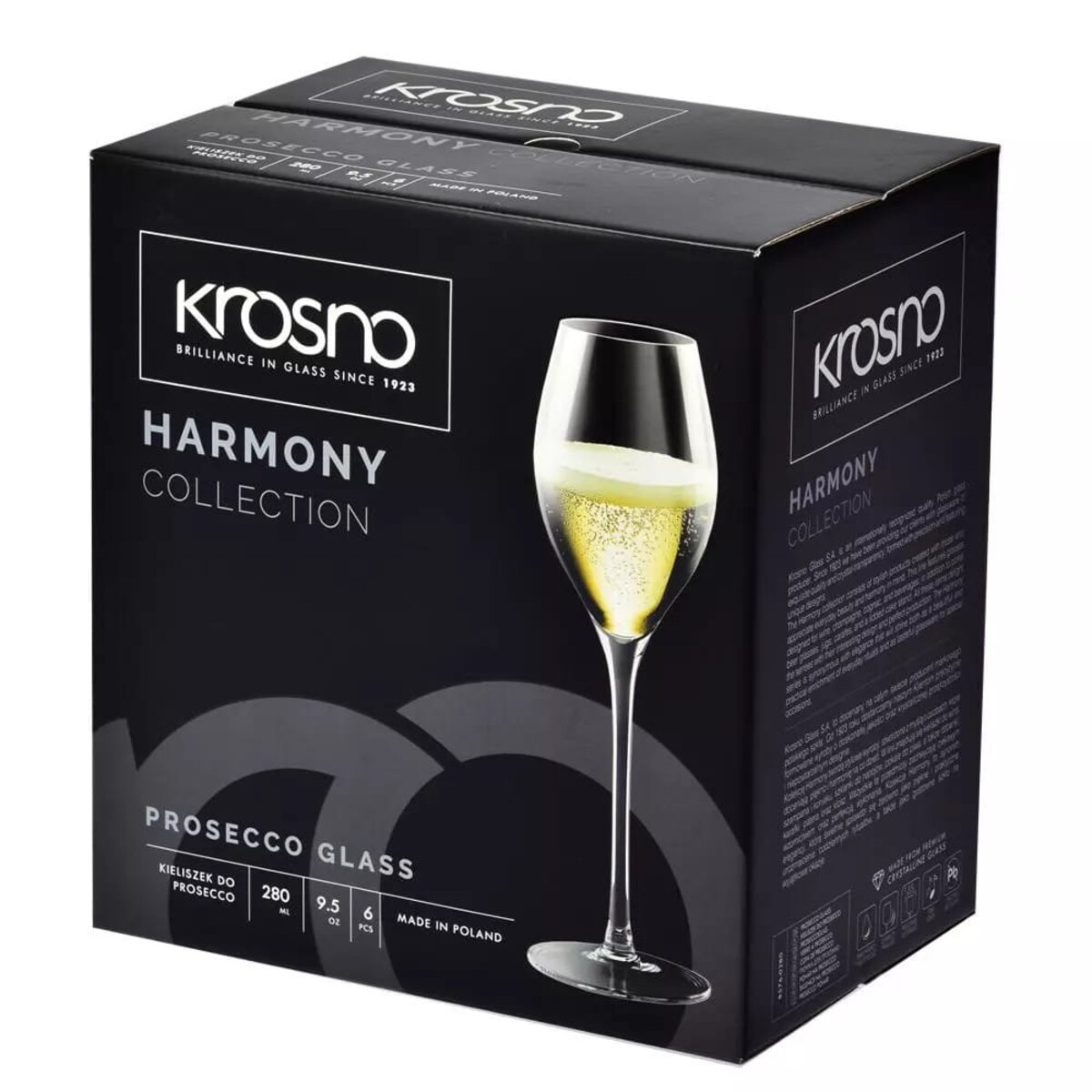 Kieliszki Harmony do Prosecco Szampana 280 ml Krosno 6 sztuk Zestaw