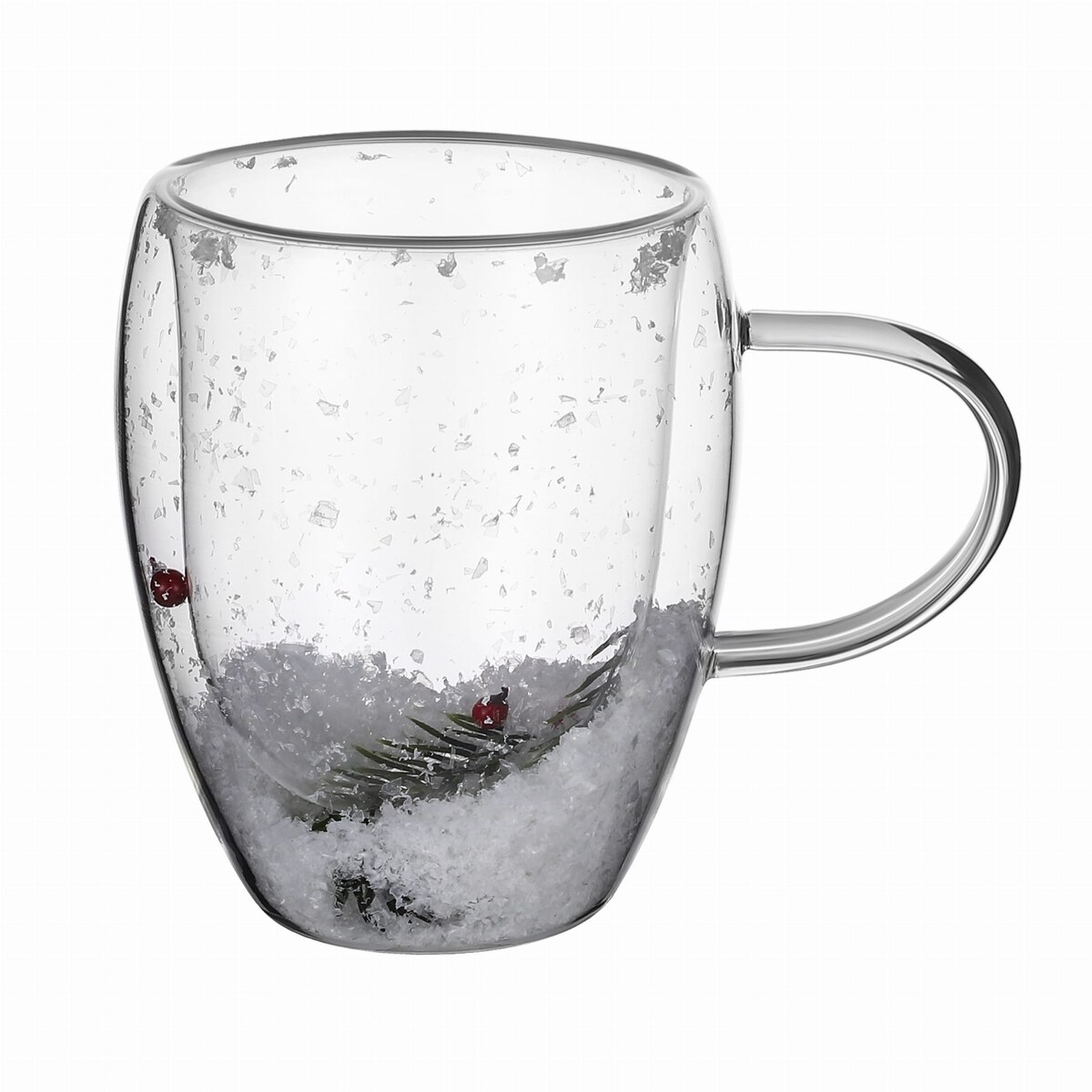 Solidna szklanka z podwójnego szkła do kawy herbaty zimowy wzór 350ml KAMILLE
