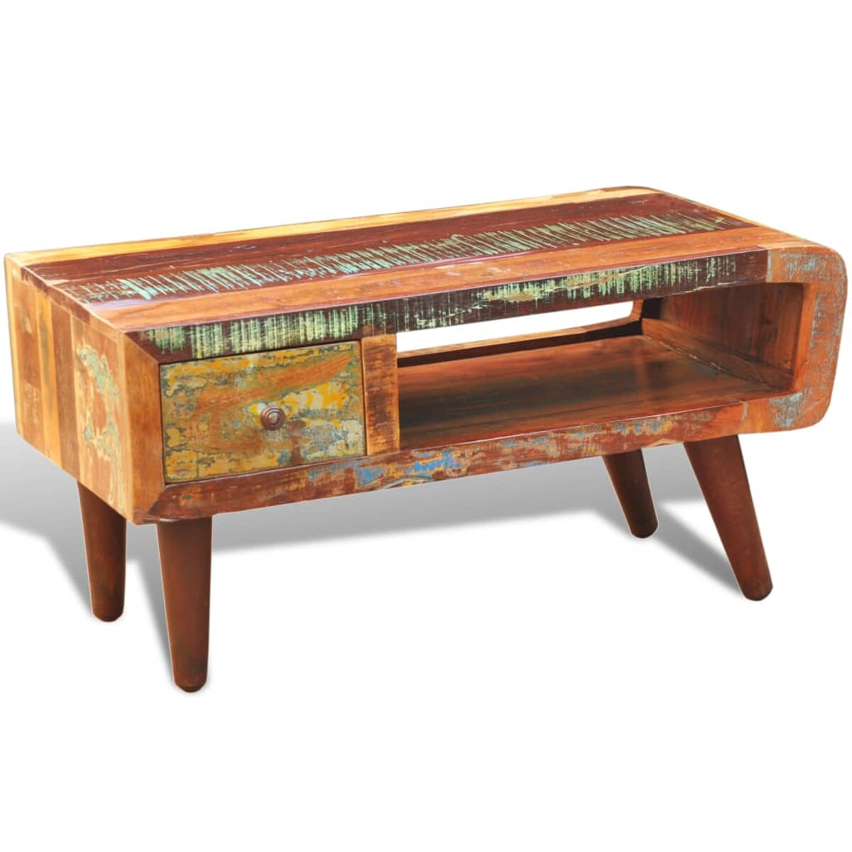 vidaXL Stolik z zaokrąglonym brzegiem i szufladą, drewno odzyskane