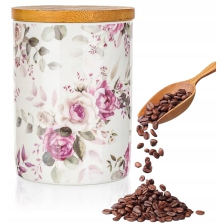POJEMNIK KUCHENNY na herbatę zioła kawę słoik w kwiaty prezent dekor bambus
