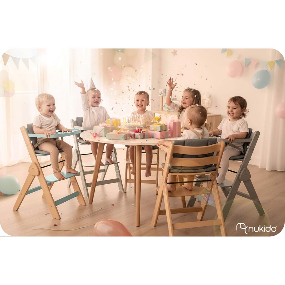 Drewniane krzesełko do karmienia Nukido tacka solidne regulowane pasy 703000