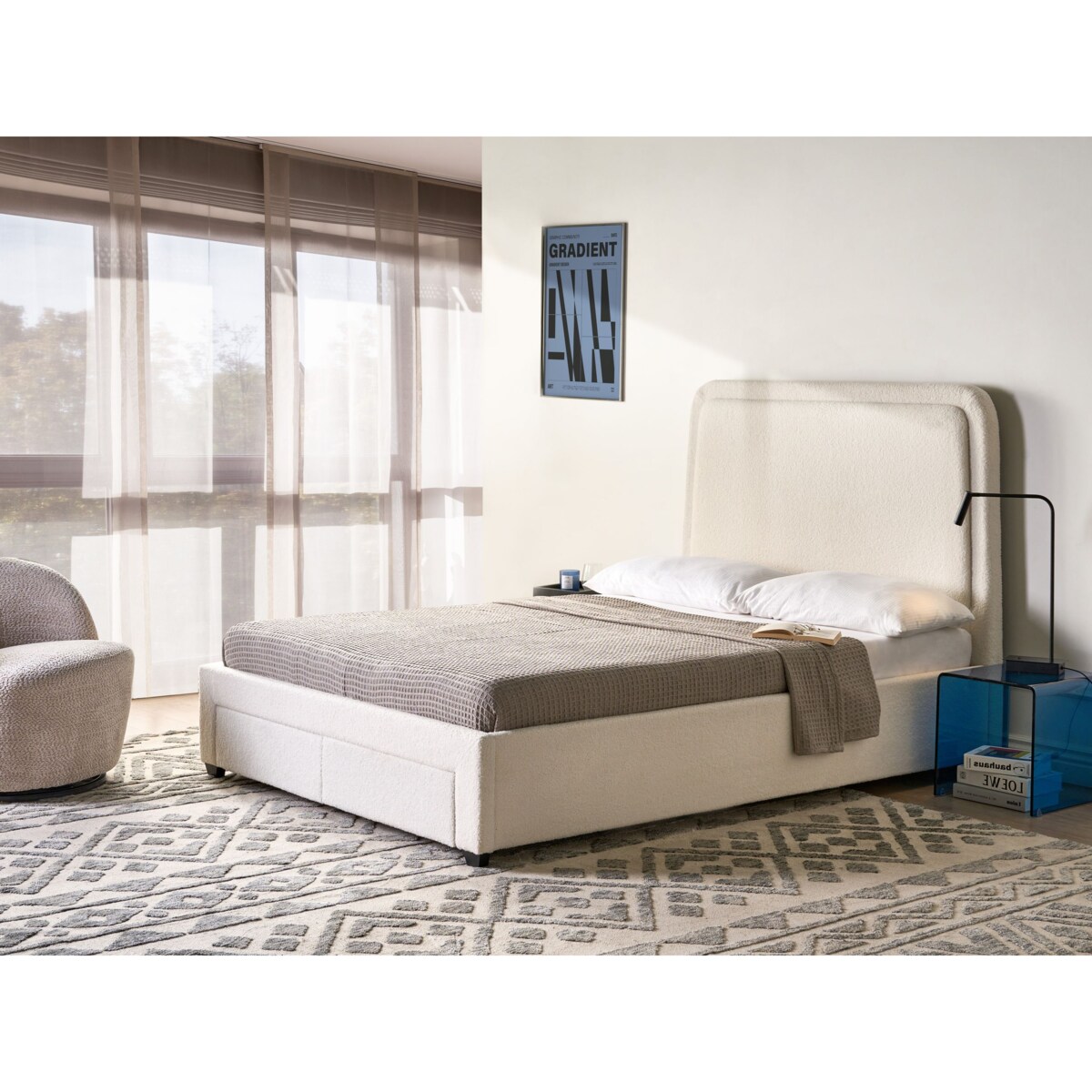 Łóżko z szufladami Boucle SARDENT 140 x 200 cm Złamana biel