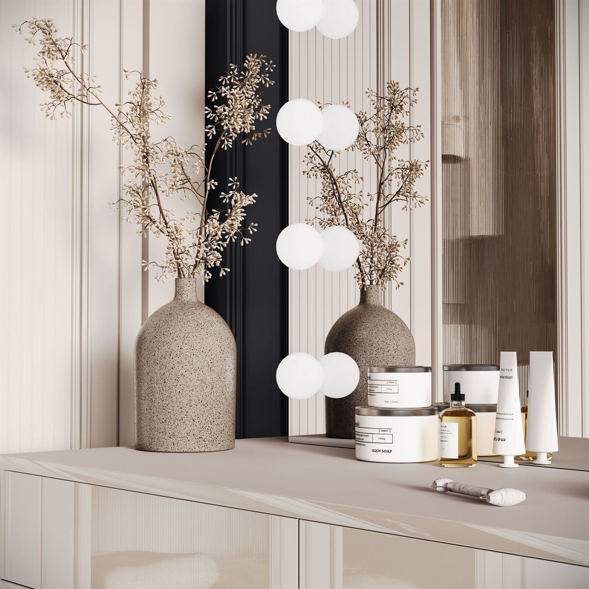 Toaletka kosmetyczna BLANCO KASZMIR ELITE z lustrem i oświetleniem srebrny chrom, push-to-open