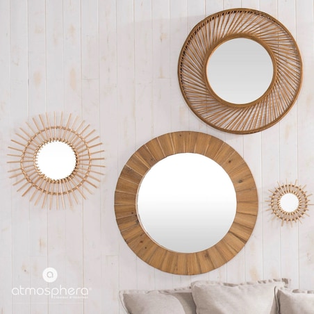 Lusterko ścienne SUN w plecionej oprawie, Ø 58 cm