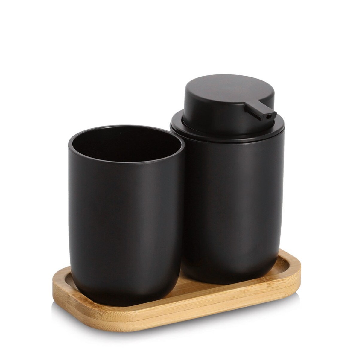 Komplet łazienkowy dozownik 280 ml i kubek z podstawką 13,5x16,5x9 cm ZEFIR czarny