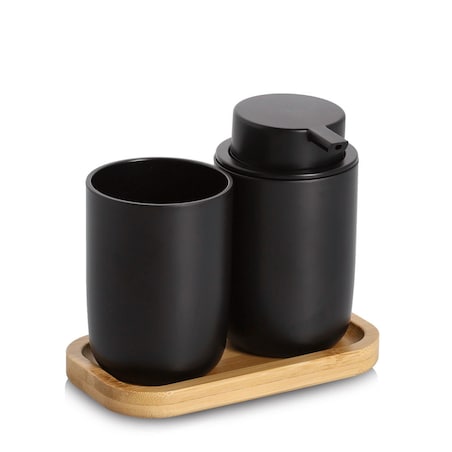 Komplet łazienkowy dozownik 280 ml i kubek z podstawką 13,5x16,5x9 cm ZEFIR czarny