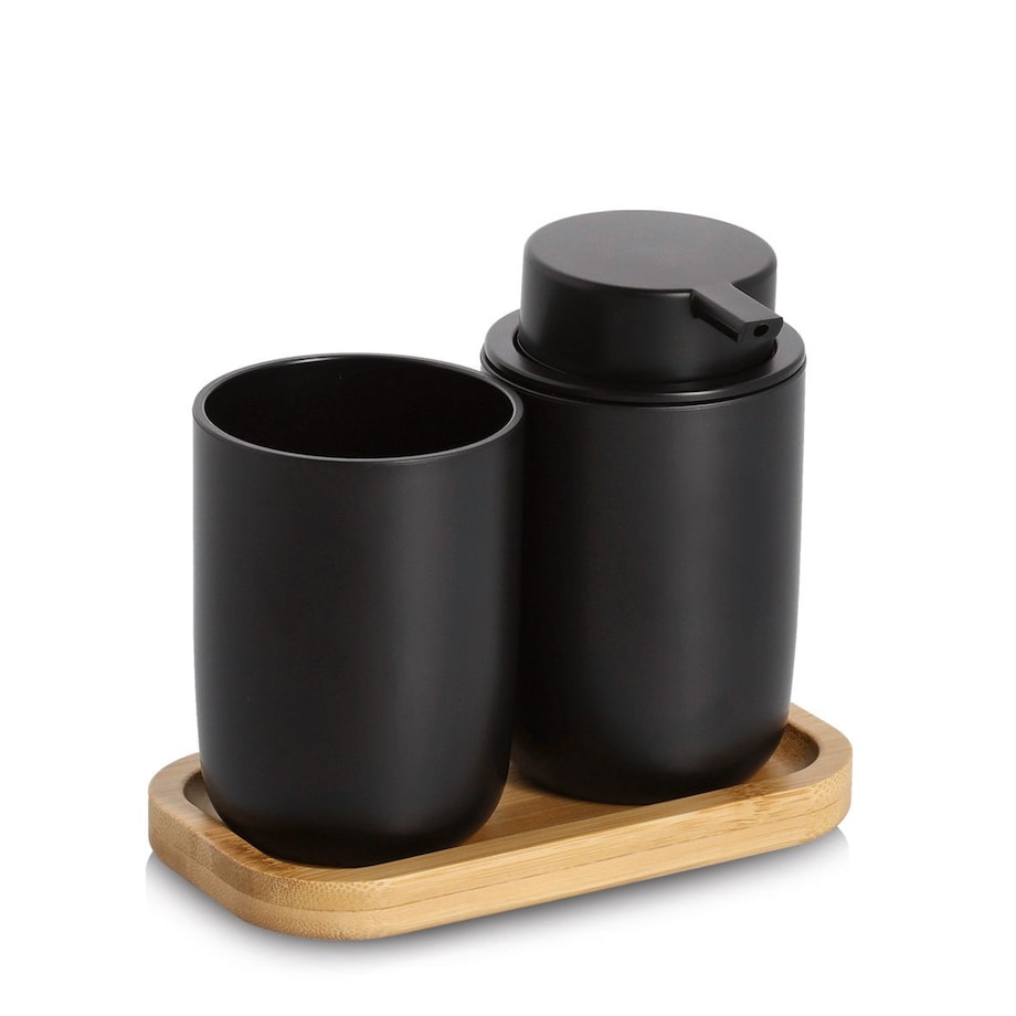 Komplet łazienkowy dozownik 280 ml i kubek z podstawką 13,5x16,5x9 cm ZEFIR czarny