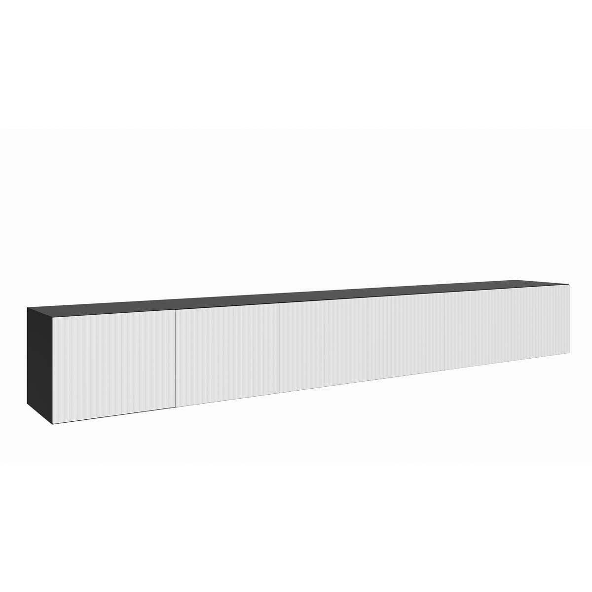 Szafka RTV NOELI 300 cm zamknięta do salonu, ryflowana- czarny+biały