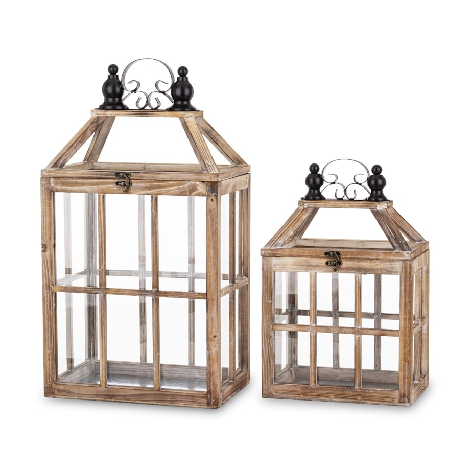 Lampion drewniany komplet 2 szt. brązowy 57x30x21 cm LATERNE