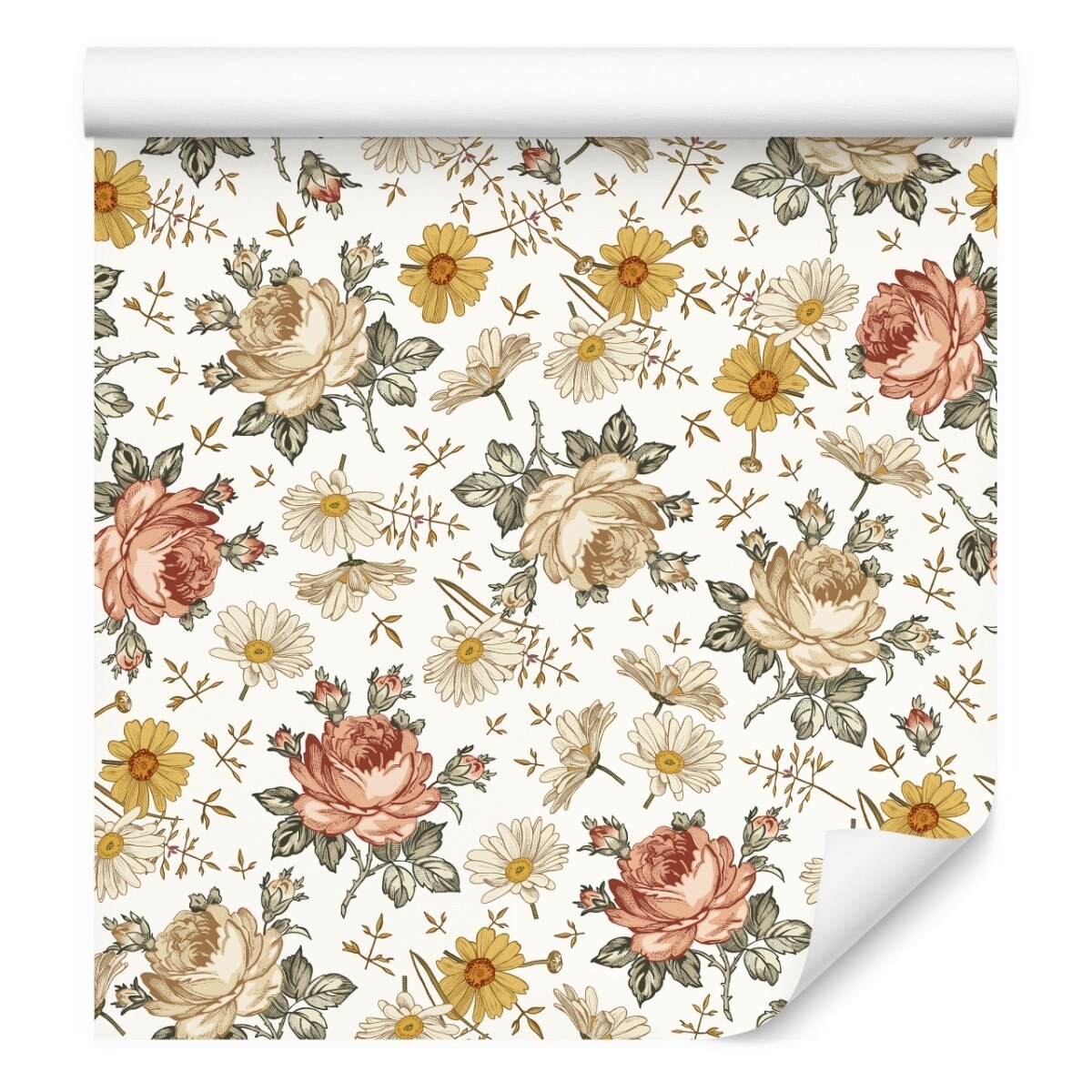 Tapeta Kwiaty Rumianek Róże w Stylu Vintage