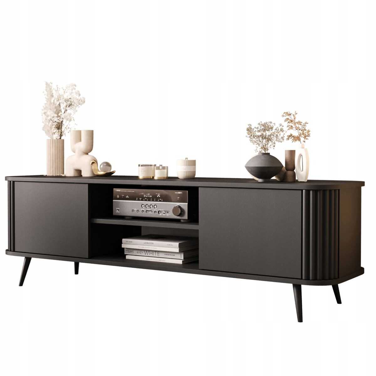 Czarna Komoda Szafka RTV Pod Telewizor Do Salonu Nóżki ASSE 150cm
