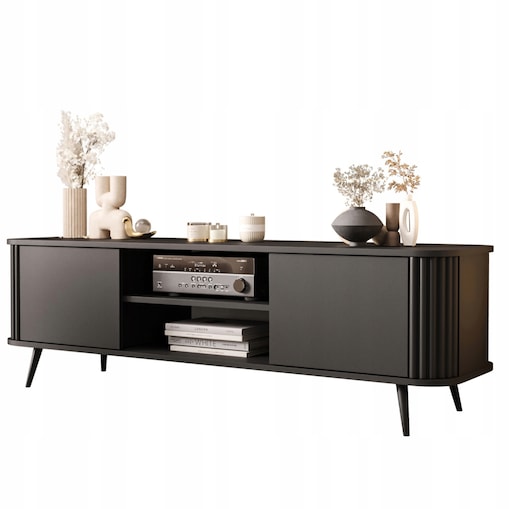 Czarna Komoda Szafka RTV Pod Telewizor Do Salonu Nóżki ASSE 150cm