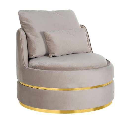 Obrotowy fotel welurowy Kylie S4491 KHAKI VELVET King Home do salonu złoty beżowy