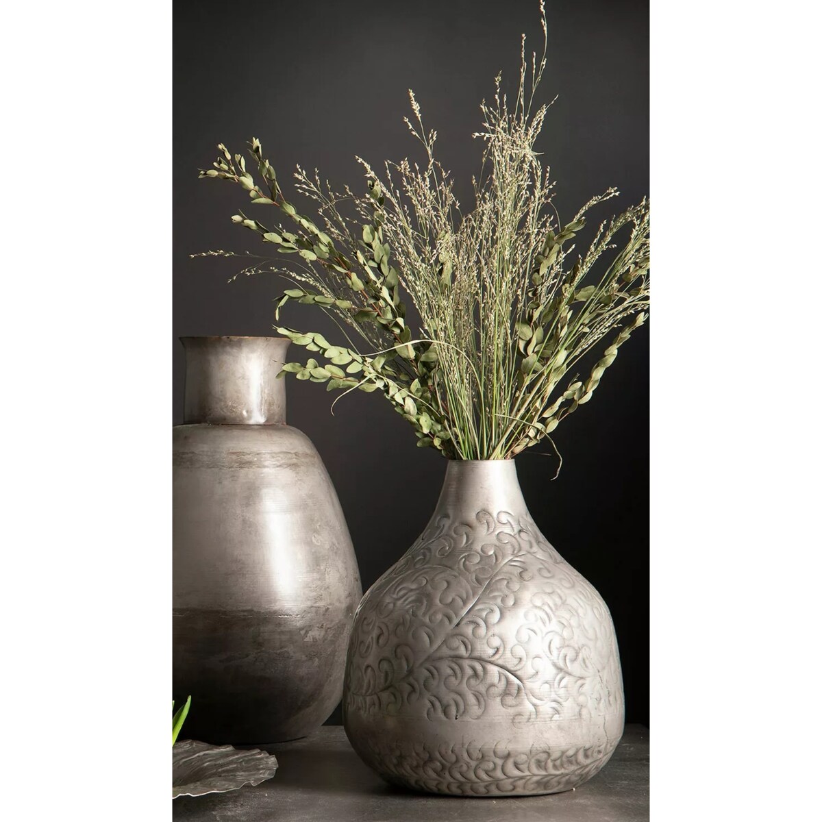 WAZON NA KWIATY BUKIET SREBRNY LOFT DUŻY 35cm metalowy matowy do gałęzi