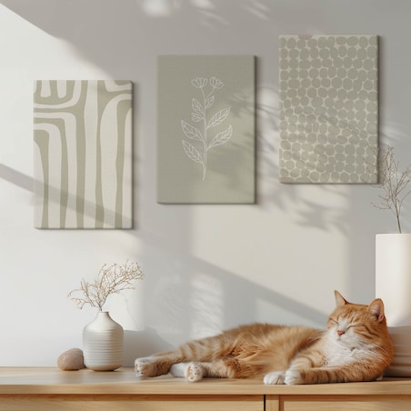 Zestaw 3 małych obrazów na płótnie - Wzory roślinne geometryczne - zielony