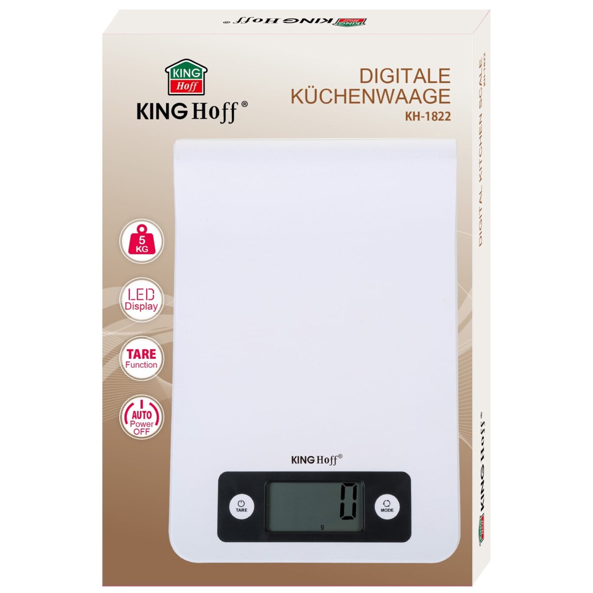 Elektroniczna waga kuchenna 1g 5kg na reling biała KINGHOFF