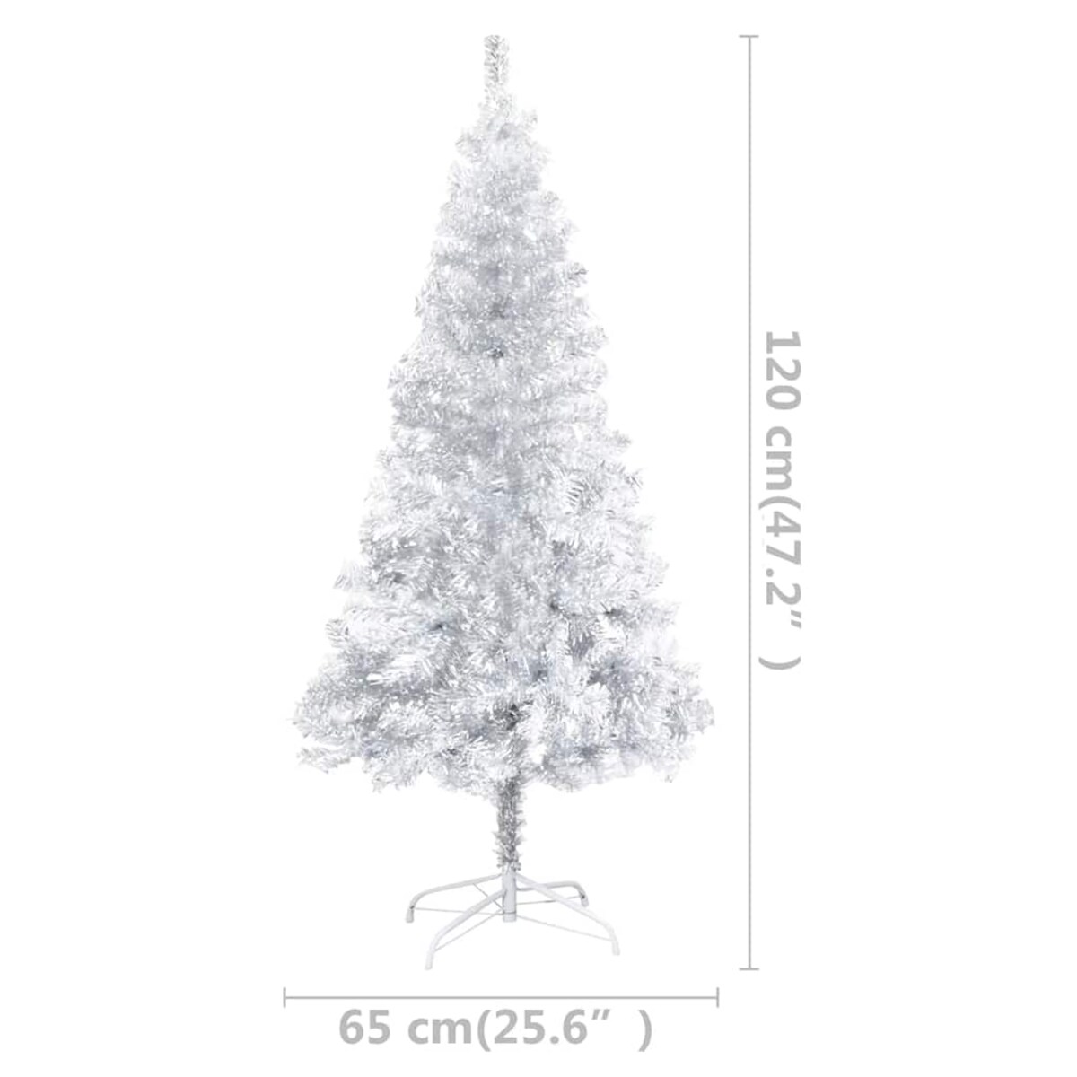 vidaXL Sztuczna choinka z lampkami i bombkami, srebrna, 120 cm, PET