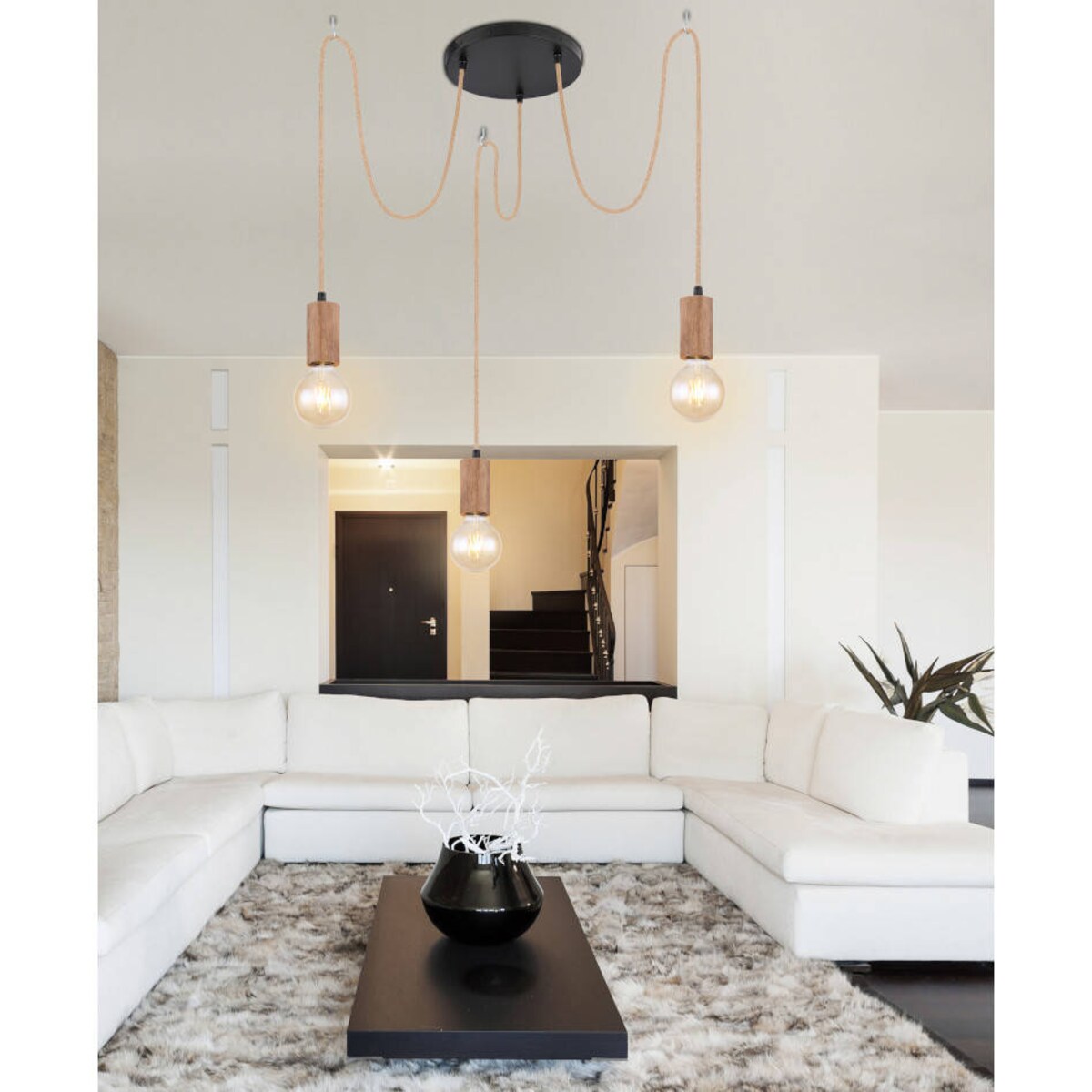 Wisząca LAMPA skandynawska FRIDA 69069-3H Globo metalowa OPRAWA pająk ZWIS hygge brązowy czarny