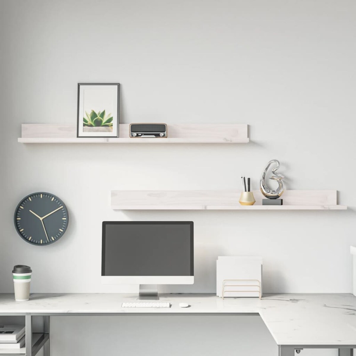 vidaXL Półki ścienne, 2 szt., białe, 110x11x9 cm, drewno sosnowe