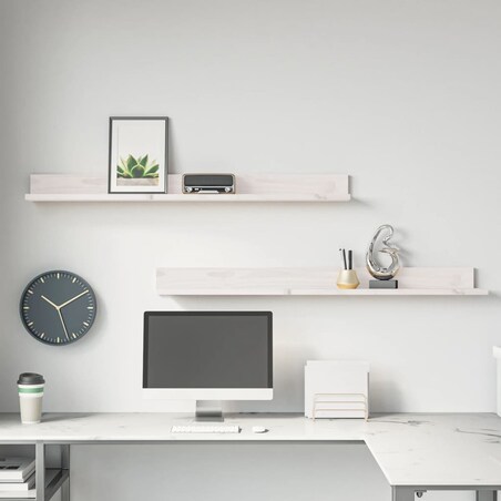 vidaXL Półki ścienne, 2 szt., białe, 110x11x9 cm, drewno sosnowe
