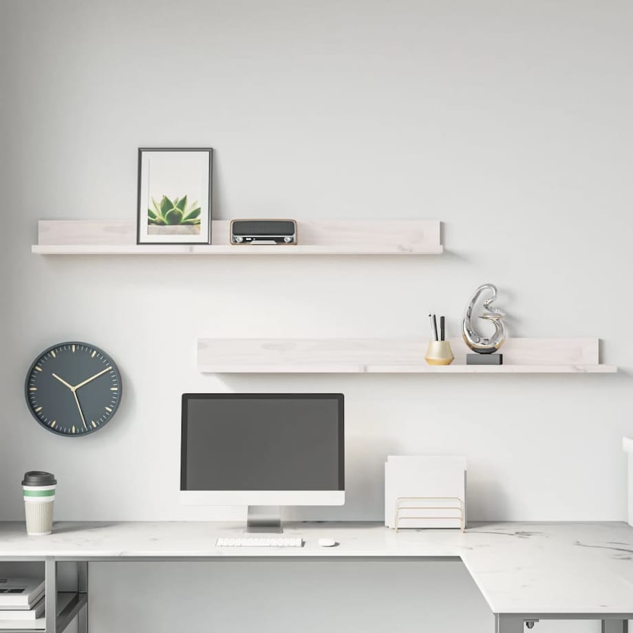 vidaXL Półki ścienne, 2 szt., białe, 110x11x9 cm, drewno sosnowe