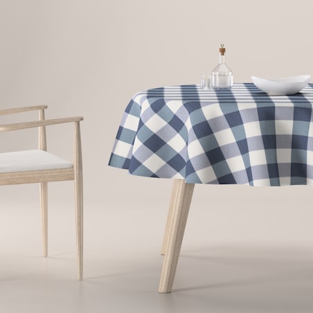 Obrus okrągły 160 x 160 cm granatowo-biała krata (5,5x5,5cm)