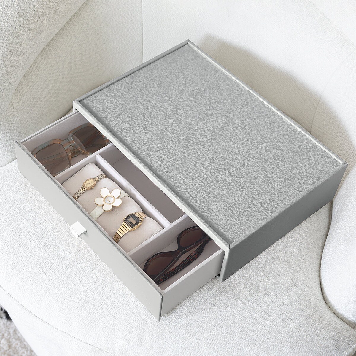 Szkatułka na biżuterię Stackers Pebble głęboka supersize kamienna szarość z szufladą