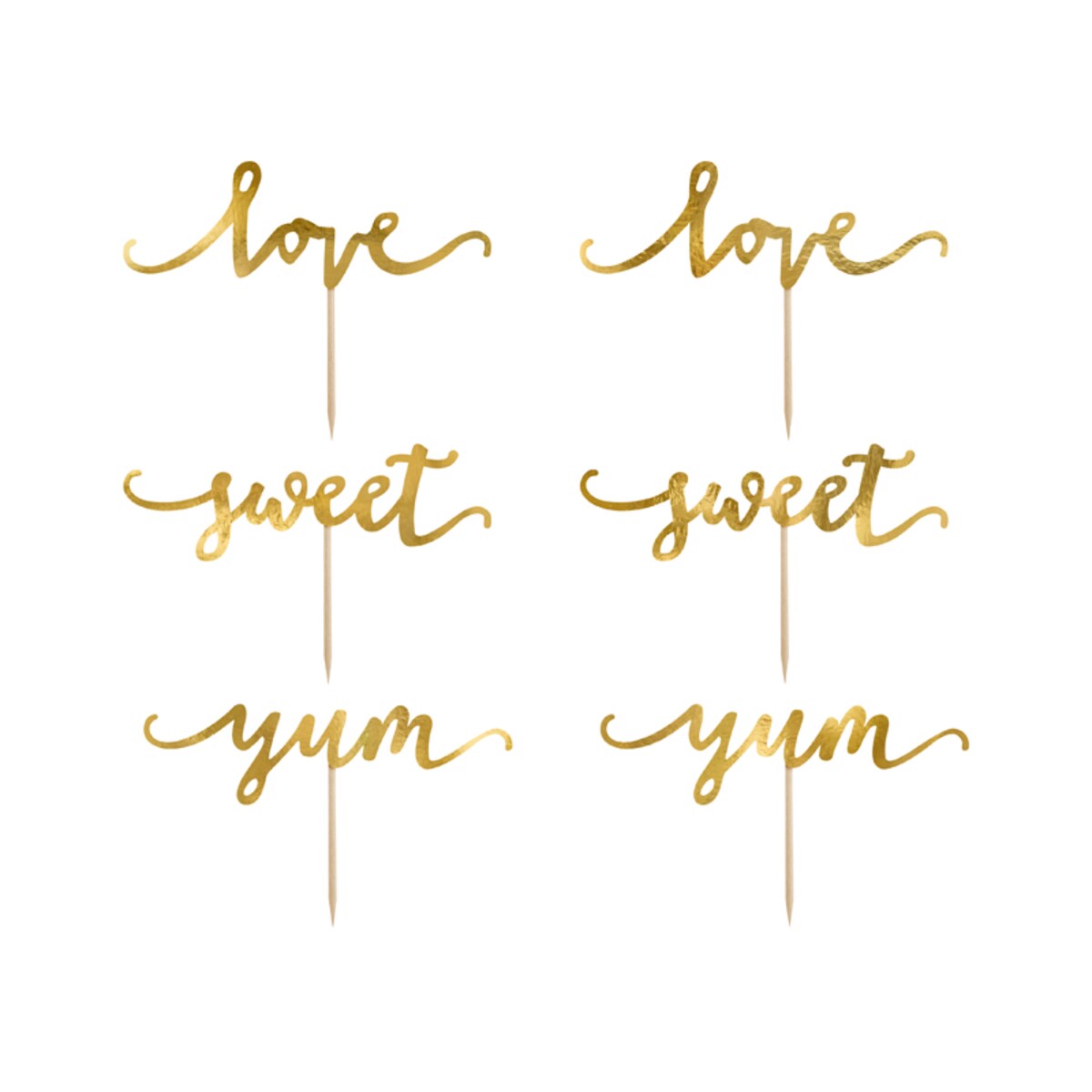 Dekoracje do muffinek Love, złoty, 13cm (1 op. / 6 szt.)