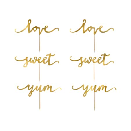 Dekoracje do muffinek Love, złoty, 13cm (1 op. / 6 szt.)