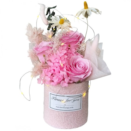 Bukiet zapachowych kwiatów mydlanych w pudełku na prezent, świecące LED BUK21