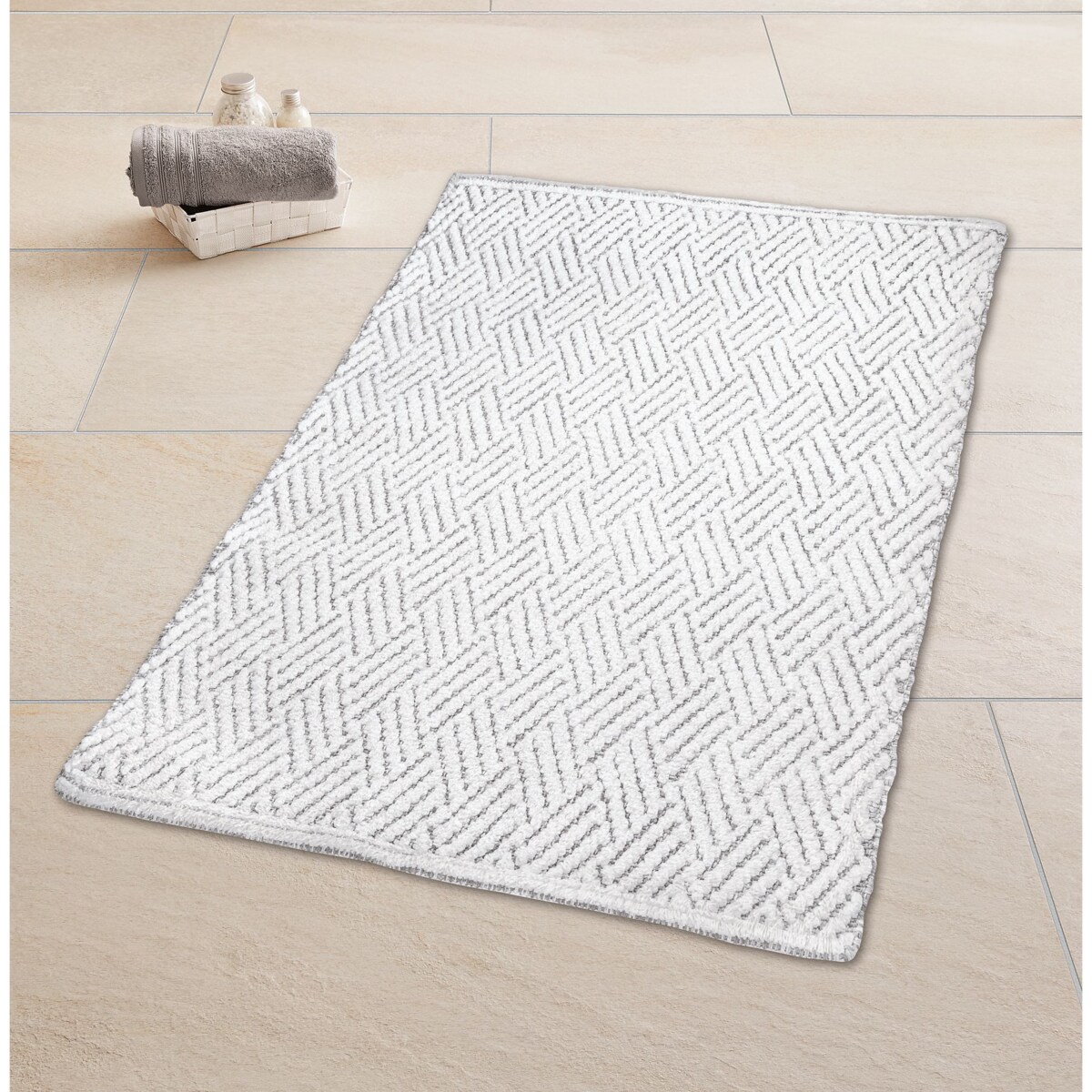 Kleine Wolke Switch Dwustronny dywanik łazienkowy ręcznie tkany 60x90 cm Macadamia beż i biały