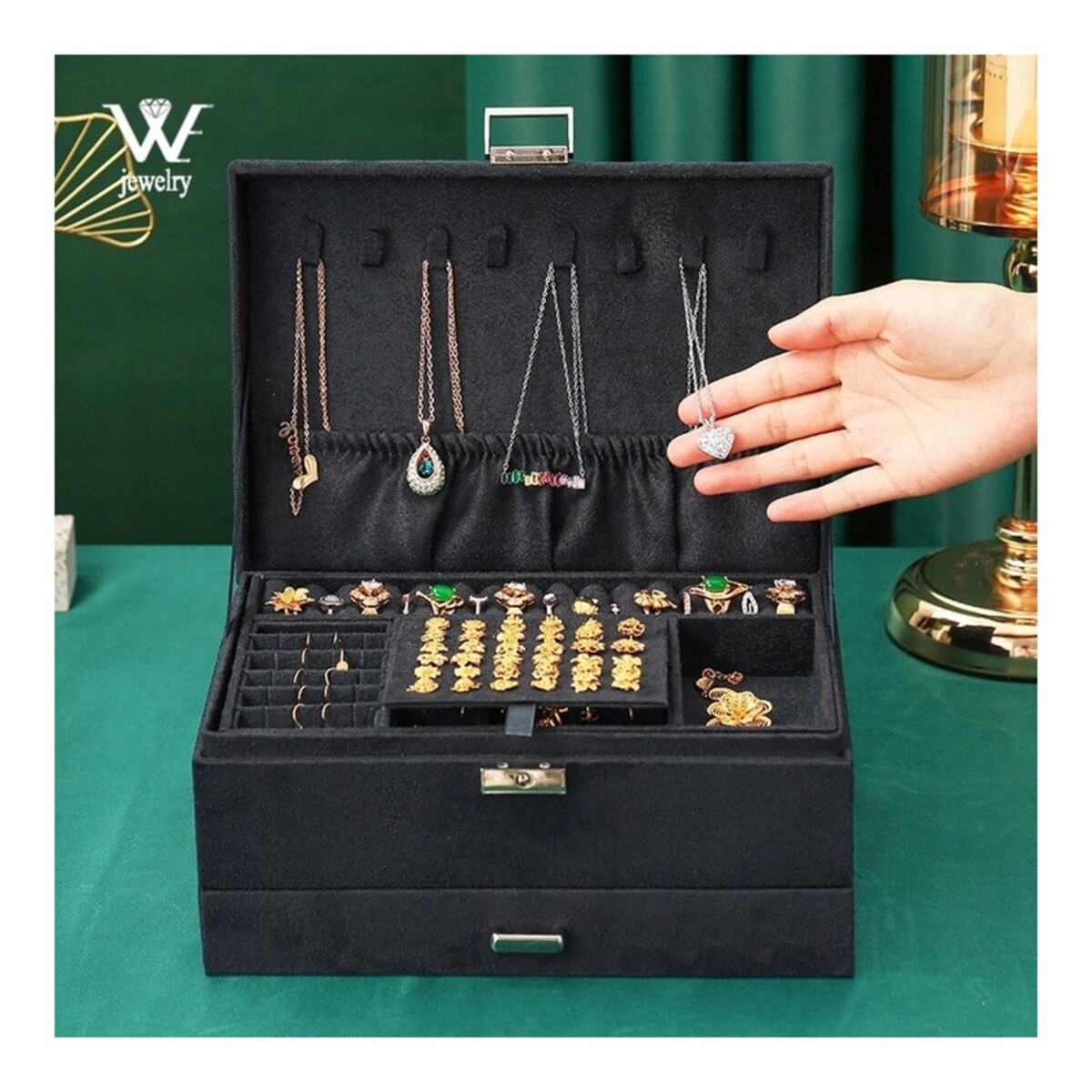 Szkatułka na biżuterię kuferek etui organizer czerń PD119CZ